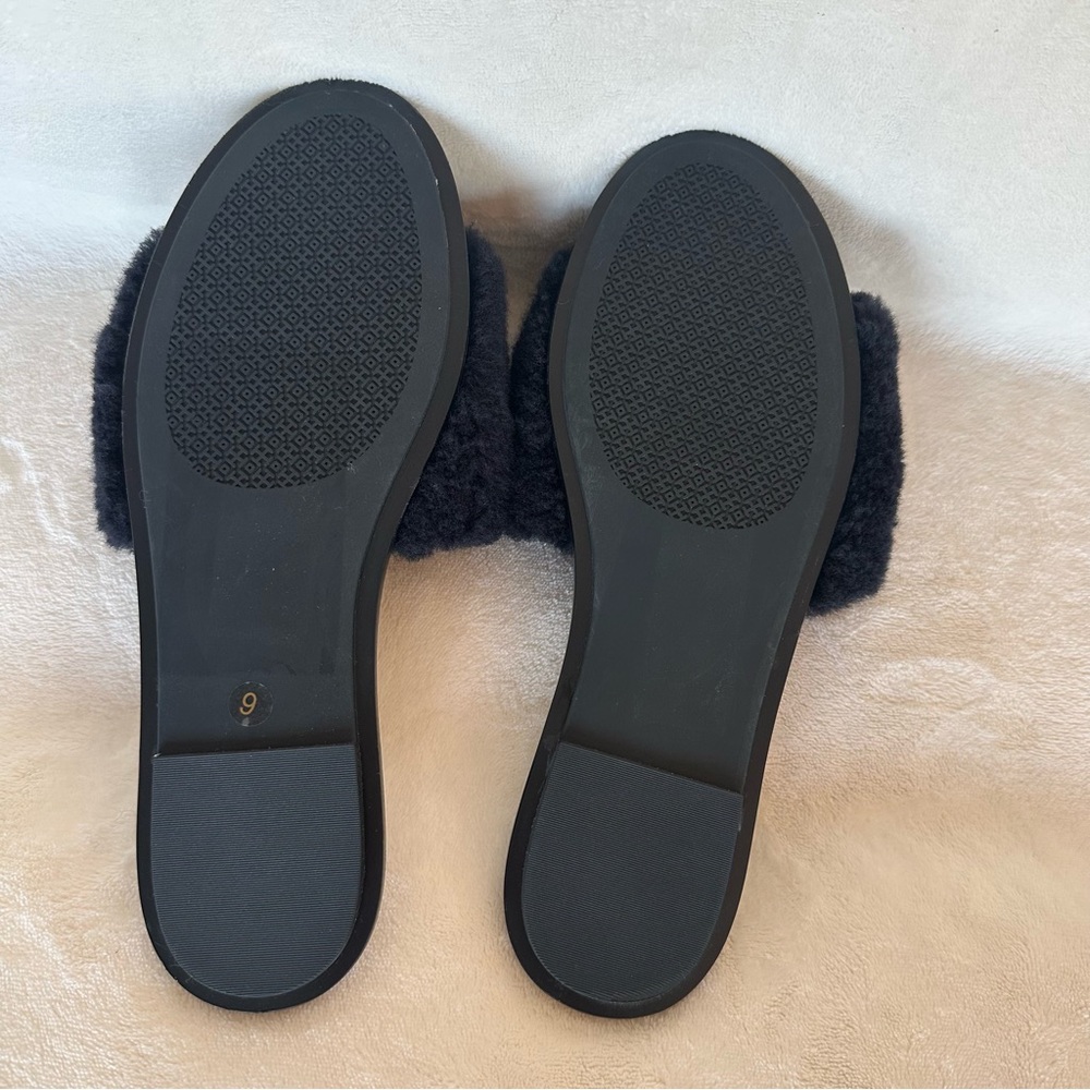 Tory Burch Aspen Crystal Embellished Black Shearling Sheep Slide Sandal Size 9 - Picture 6 of 9